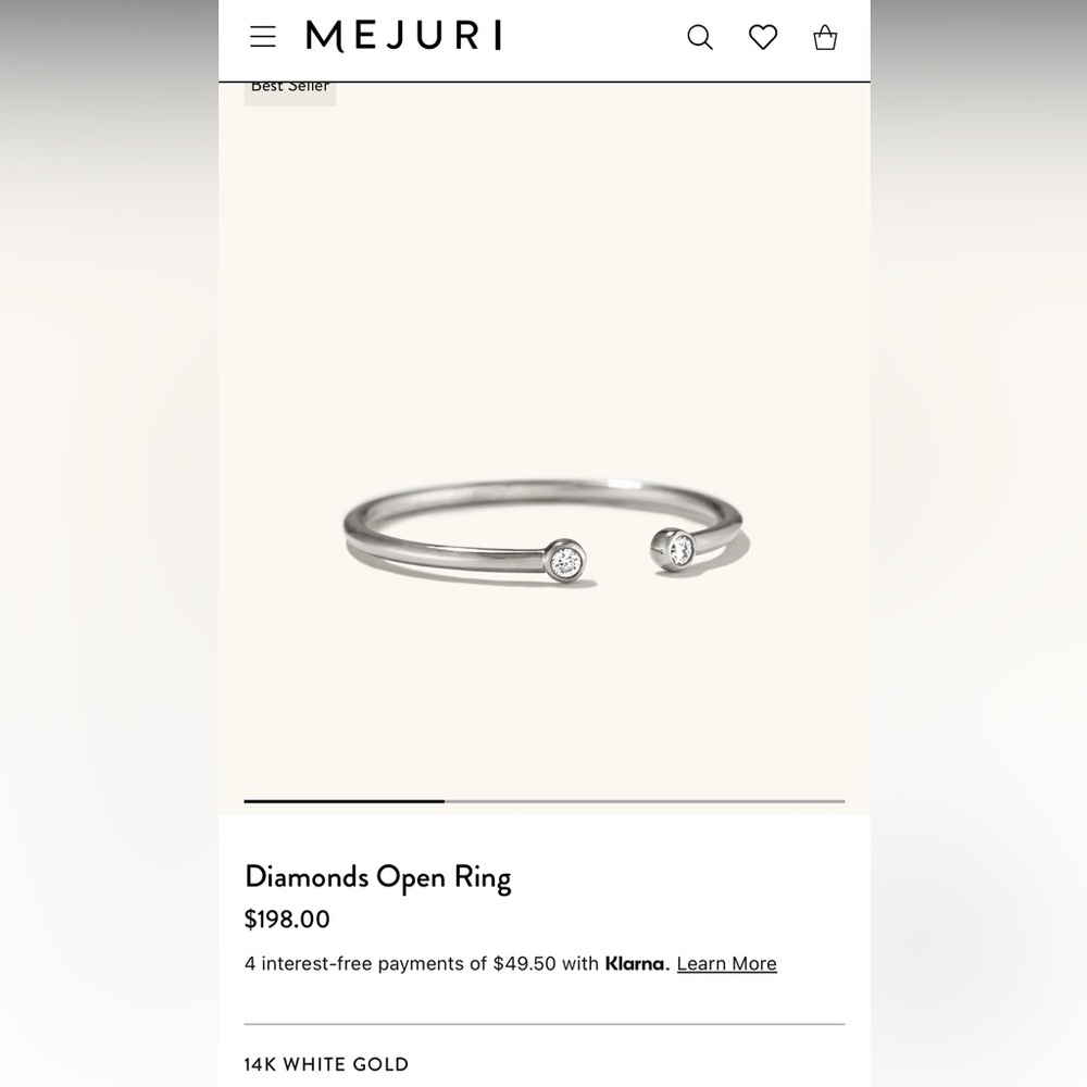 Mejuri diamonds open ring size 7 14k white gold